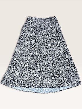 UNIQLO Daisy Floral Print A-Line Midi Skirt Black White Small